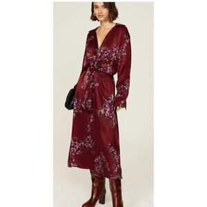 Vince Forsythia Dress Tie Front Maroon Midi XS